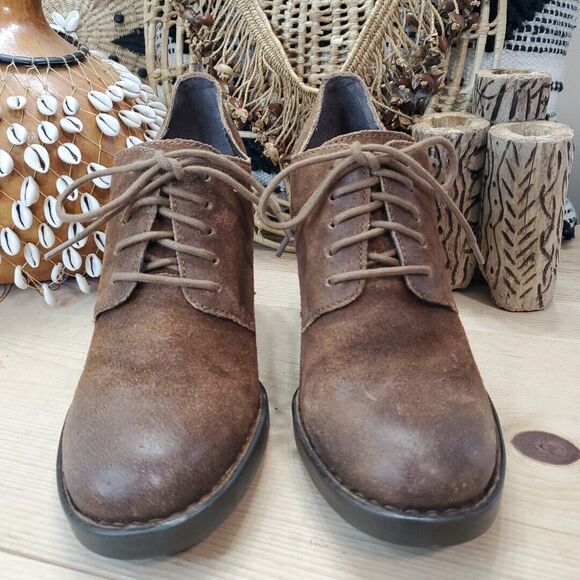 Born Women's 10M Jolene Boot Block Heel Oxford Brown Leather Shootie Lace Up - Picture 2 of 13